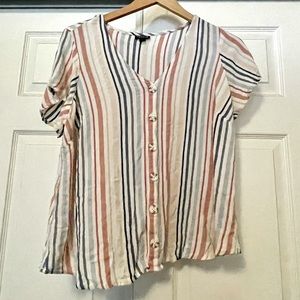 Torrid Size 1 Pink & Blue Lightweight Striped Button Down Tee